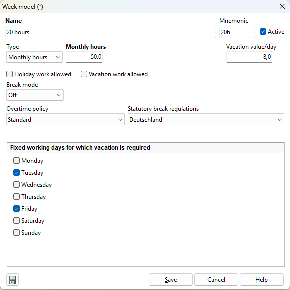 Wochenmodell-Monatsstunden